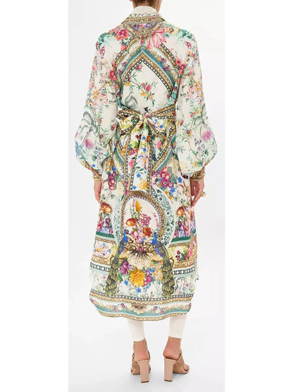 High-Low Multicolor Printed Midi Shirt Dress - Dresses