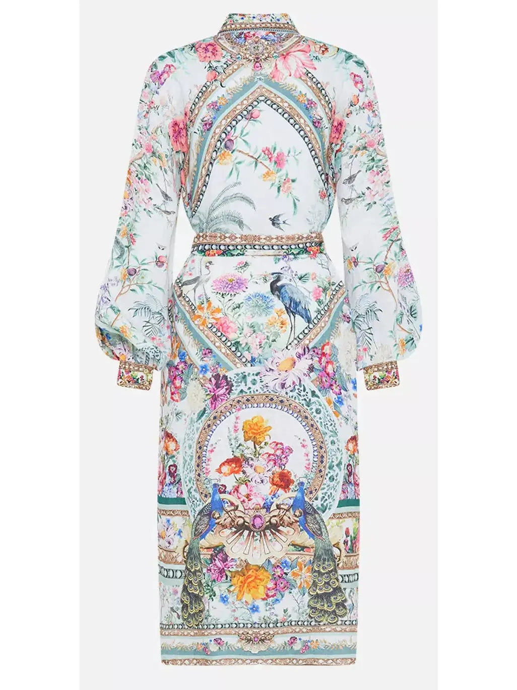 High-Low Multicolor Printed Midi Shirt Dress - Dresses