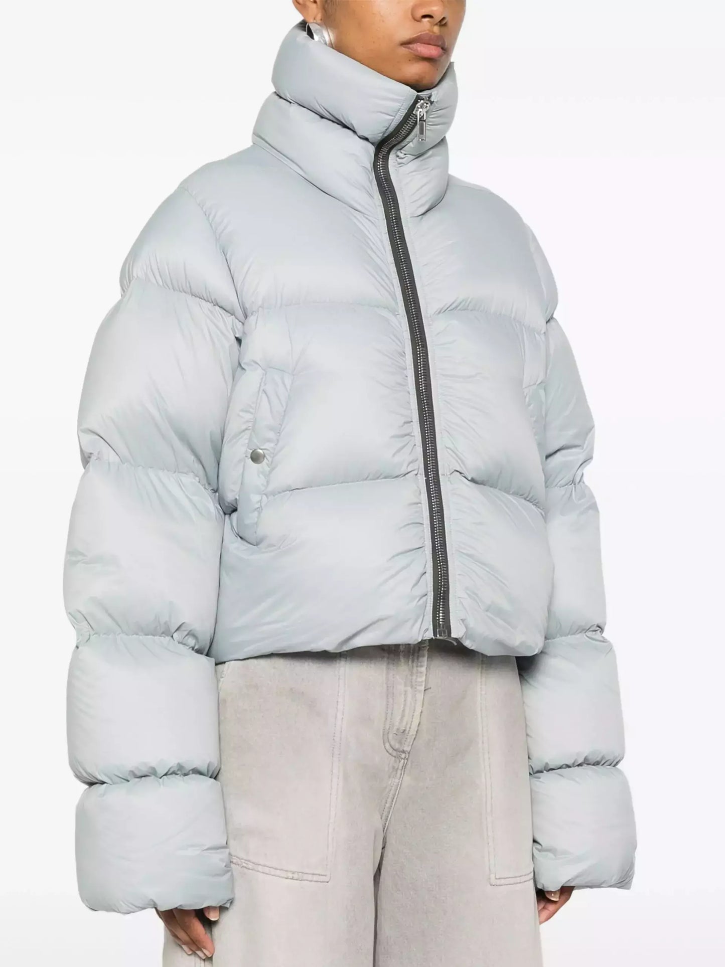 High-Neck Oversized Puffer Jacket in Light Blue - Jackets