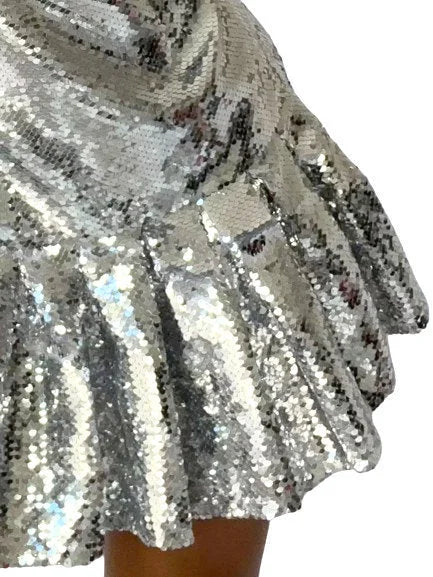 High-Neck Sequin-Embellished Ruffle-Trim Mini Dress - Dresses