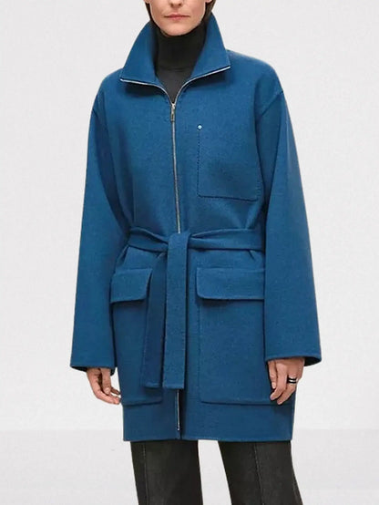 High-Neck Wool & Cashmere Short Coat - Small / Blue - Coats