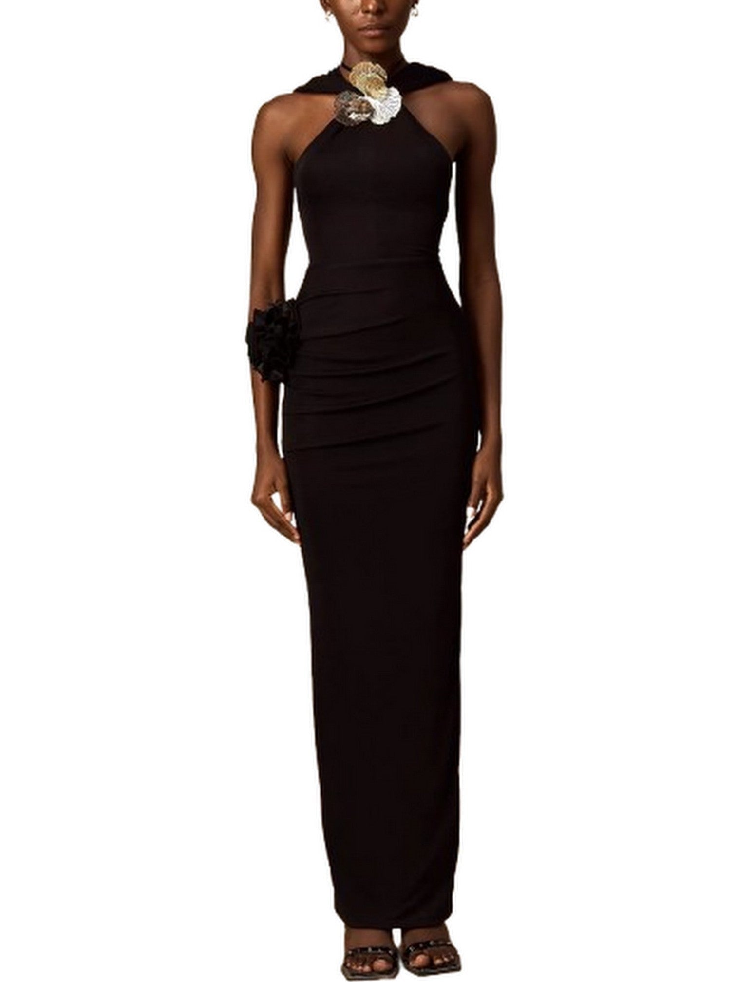Hooded Black Appliqued Maxi Dress - Dresses