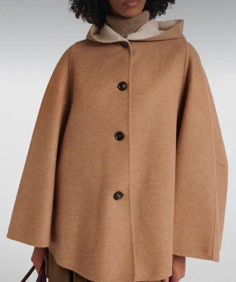 Hooded Cashmere Button-Front Cape - One size - Jackets