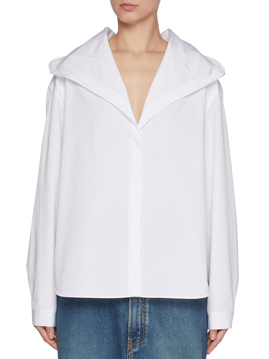 White long-sleeved collared blouse from the Hooded Cotton-Poplin White Shirt collection