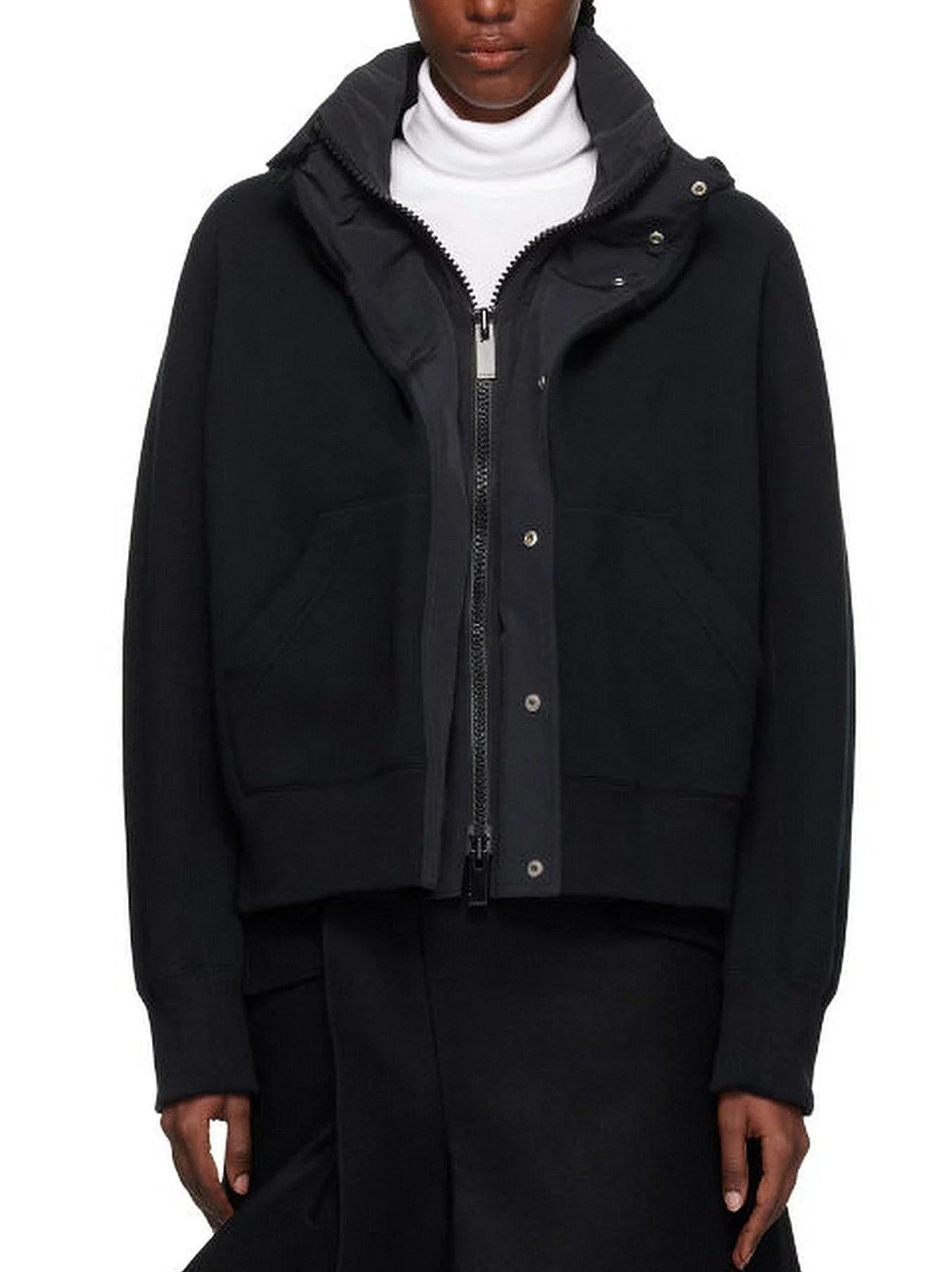 Hooded Layered-Look Front-Zip Sweatshirt - Tops