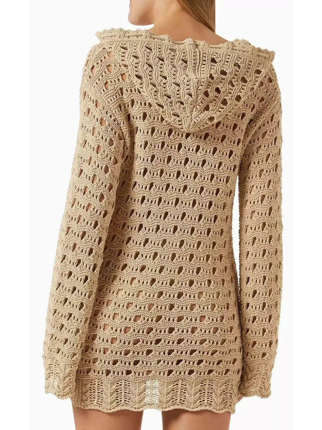 Hooded Open-Knit Cape Sweater - Sweaters & Knitwear