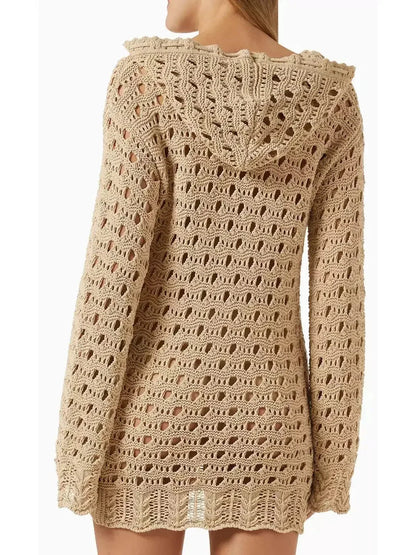 Hooded Open-Knit Cape Sweater - Sweaters & Knitwear
