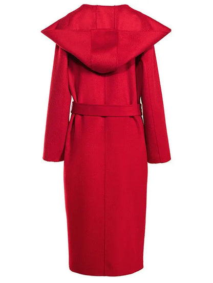 Hooded Wool Wrap Coat Red - Coats