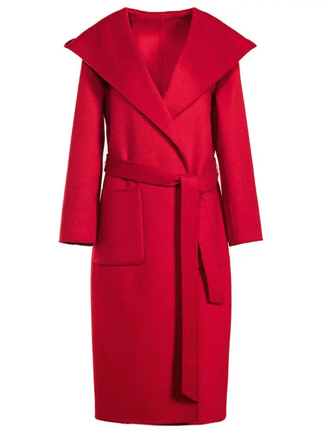 Hooded Wool Wrap Coat Red - Coats