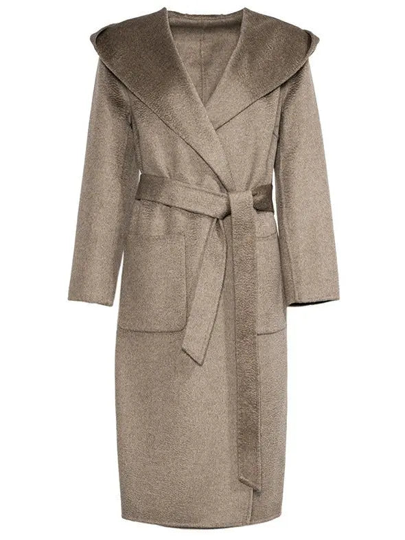 Hooded Wool Wrap Coat White or Brown - Coats