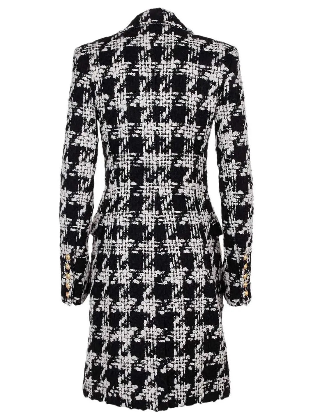 Houndstooth Double-Breasted Tweed Coat - Coats