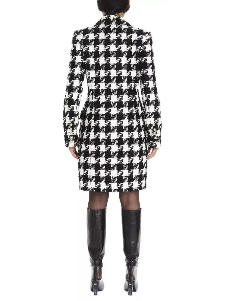 Houndstooth Double-Breasted Tweed Coat - Coats