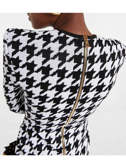 Houndstooth Jacquard Mini Dress - Dresses