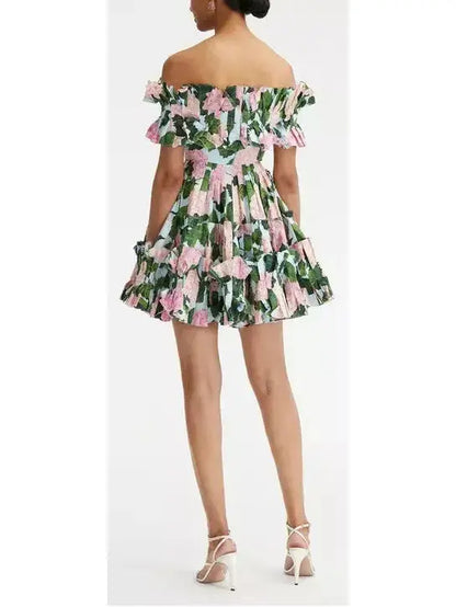 Hydrangea Off Shoulder Mini Dress - Dresses