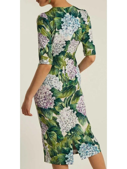 Hydrangea-Print Sheath Dress - Dresses