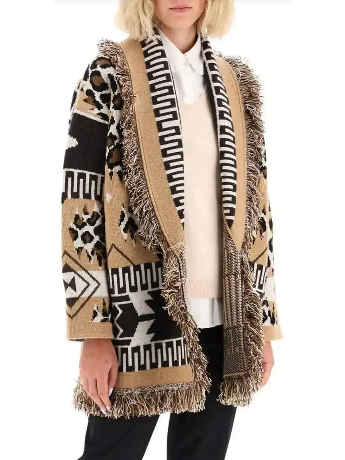 Icon Leopard Fringed Cardigan - Sweaters & Knitwear