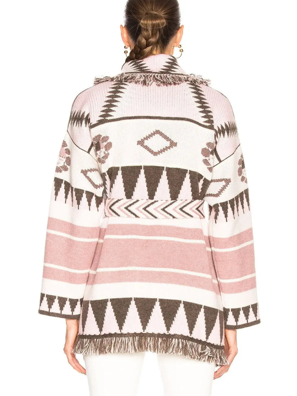 Icon Oversized Fringed Jacquard Cardigan - Sweaters & Knitwear