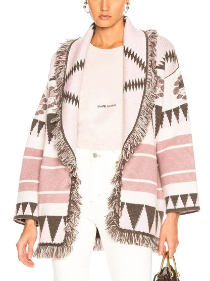 Icon Oversized Fringed Jacquard Cardigan - Sweaters & Knitwear