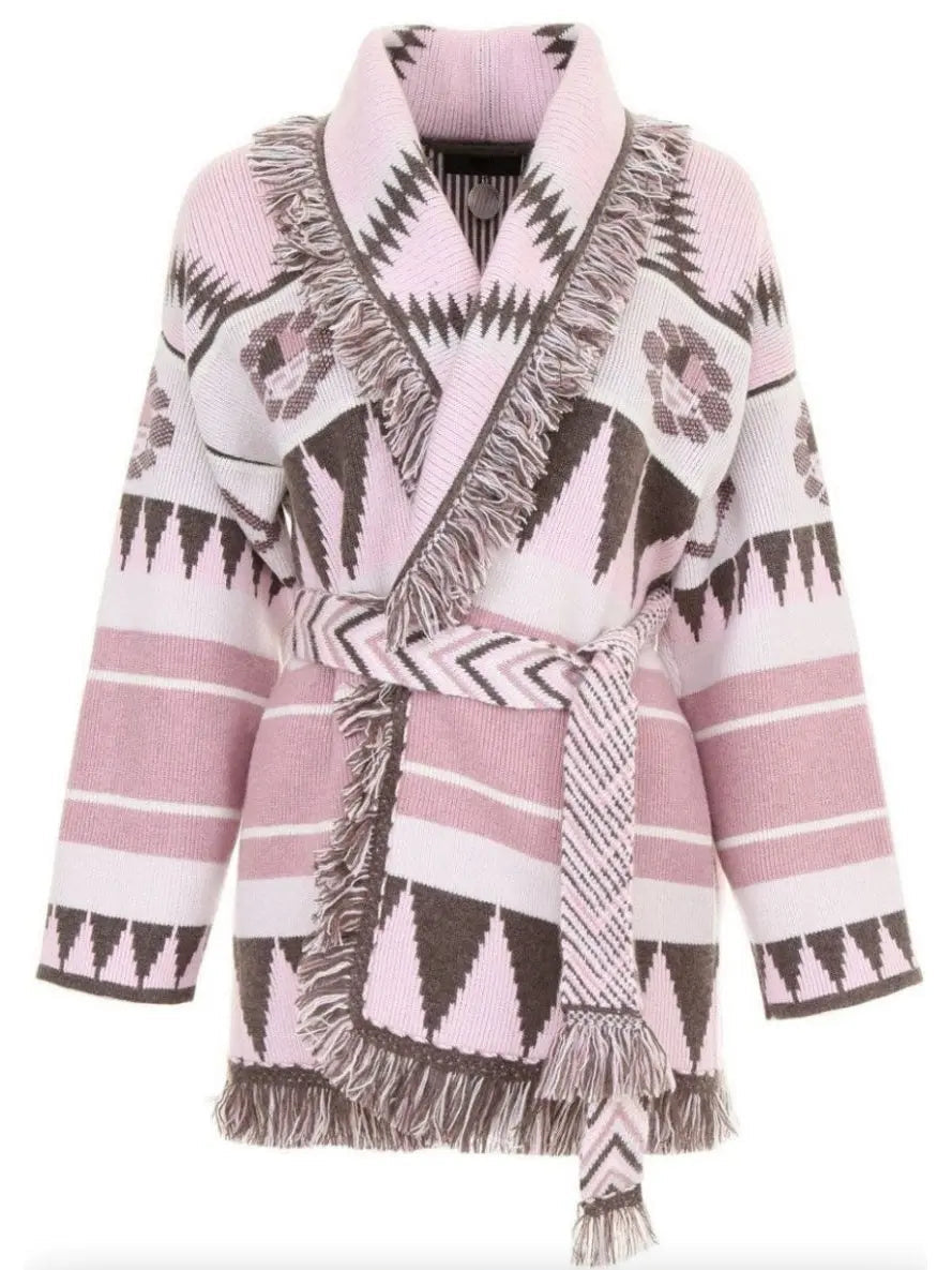 Icon Oversized Fringed Jacquard Cardigan - Sweaters & Knitwear