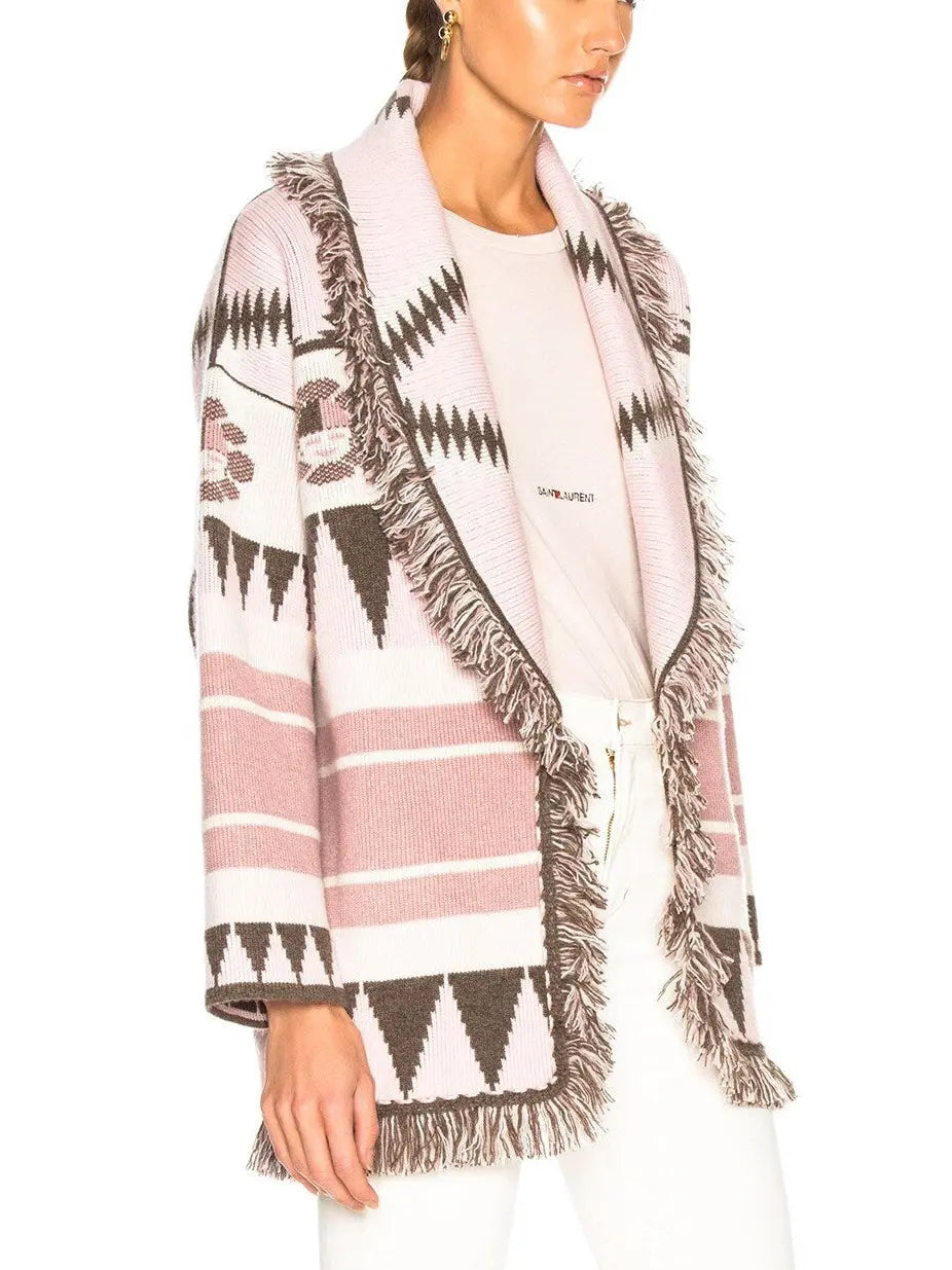 Icon Oversized Fringed Jacquard Cardigan - Sweaters & Knitwear