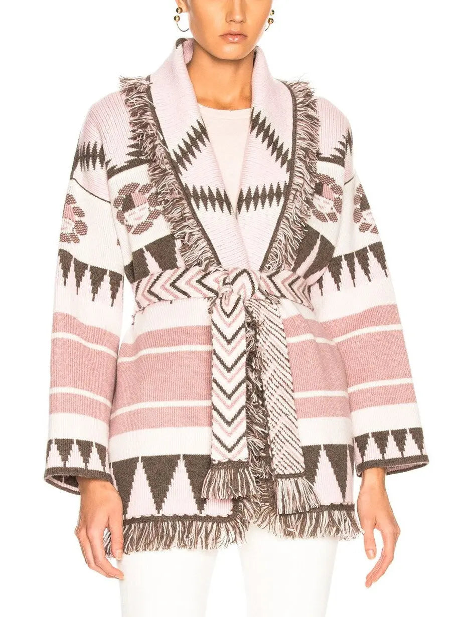 Icon Oversized Fringed Jacquard Cardigan - Sweaters & Knitwear