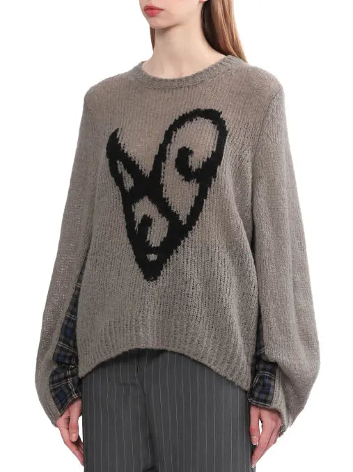 Intarsia Graphic Sweater with Plaid Detail - Sweaters & Knitwear