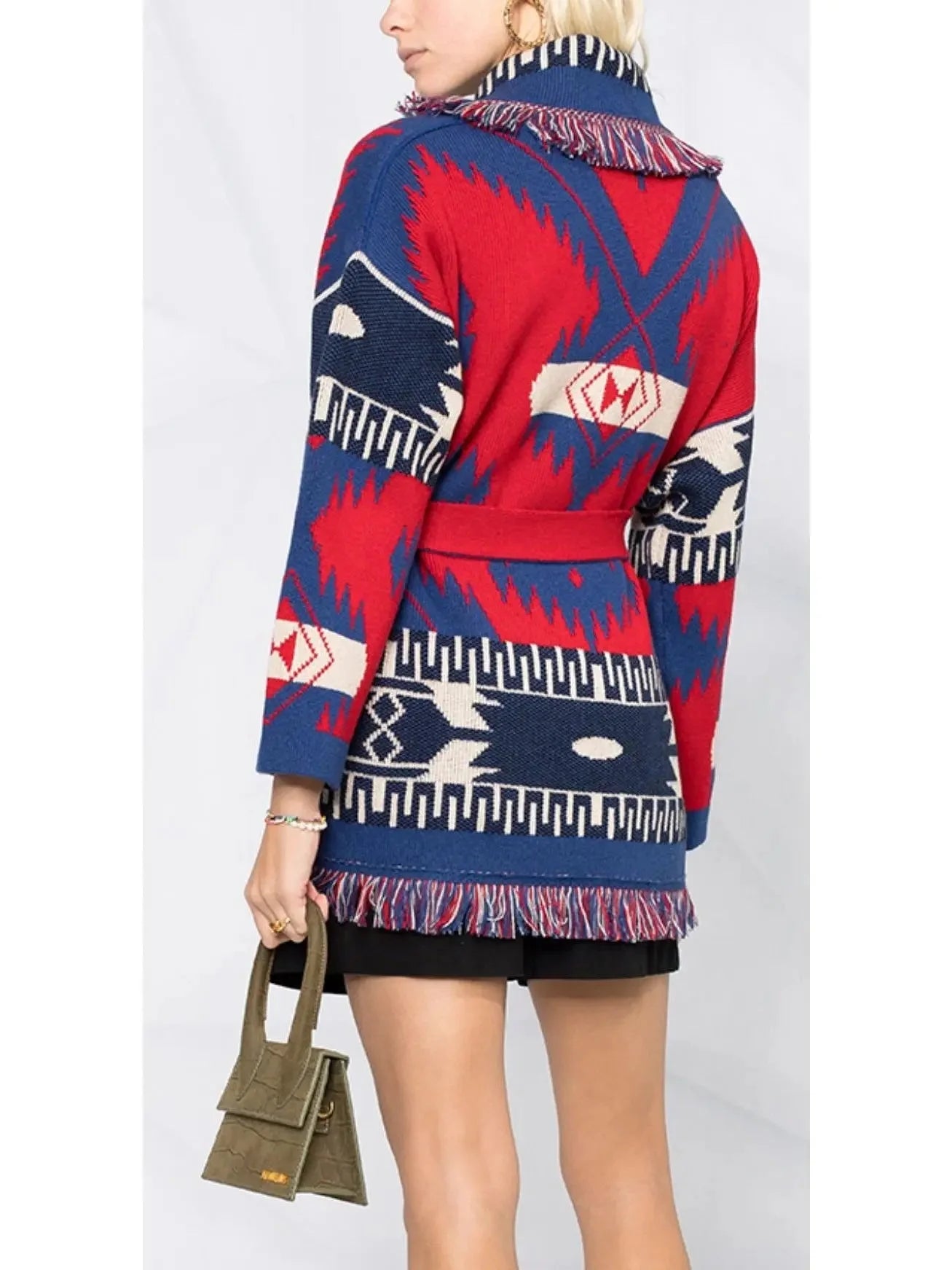 Intarsia Pattern Icon Fringed Cardigan Coat - Sweaters & Knitwear