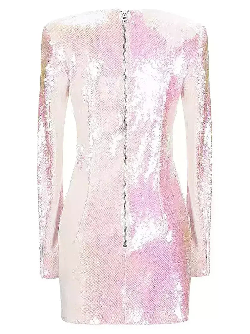 Iridescent All-Over Sequin Long Sleeve Mini Dress - Dresses