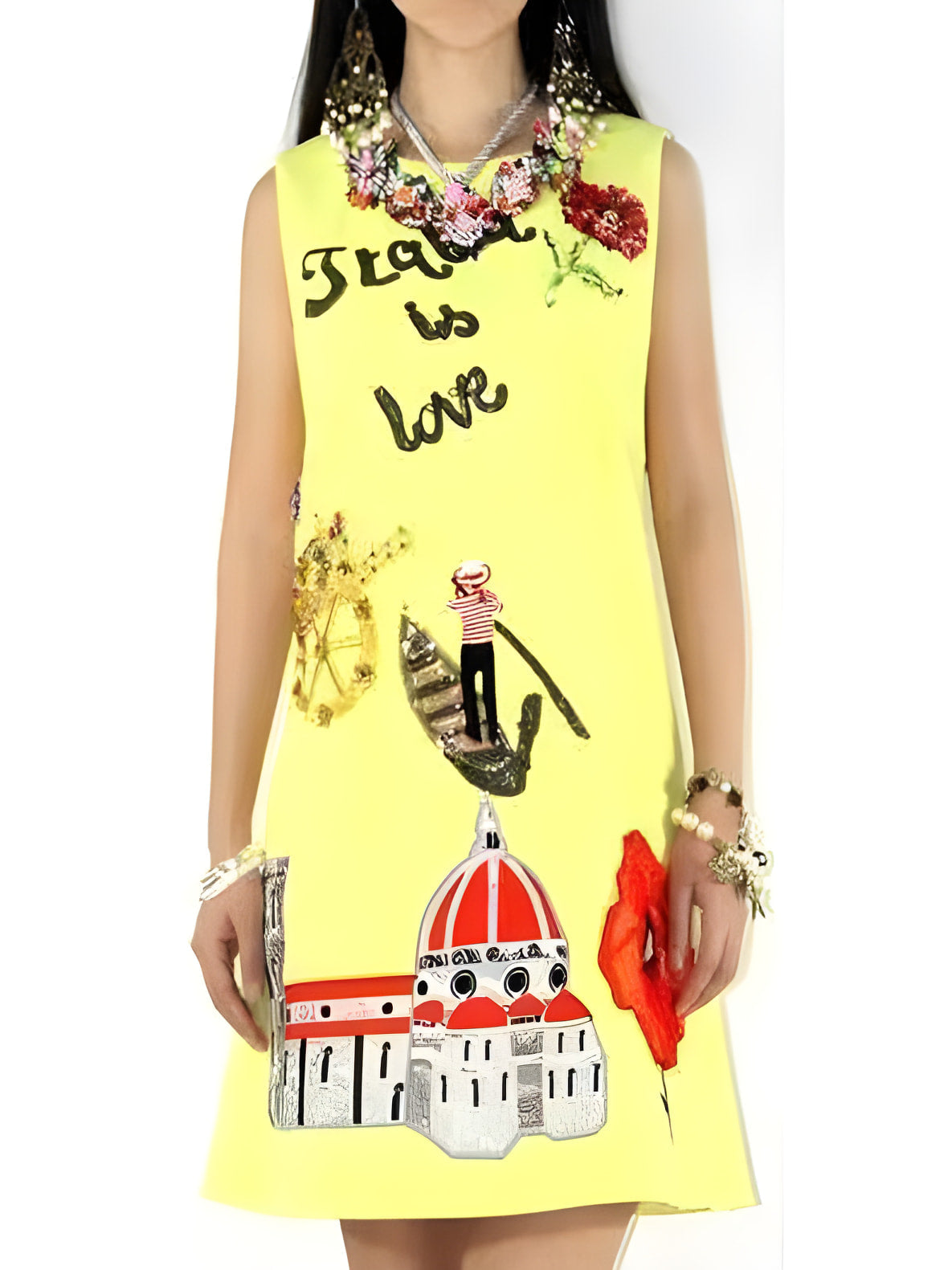 Italia is Love Embellished Mini Shift dress in Yellow - Dresses