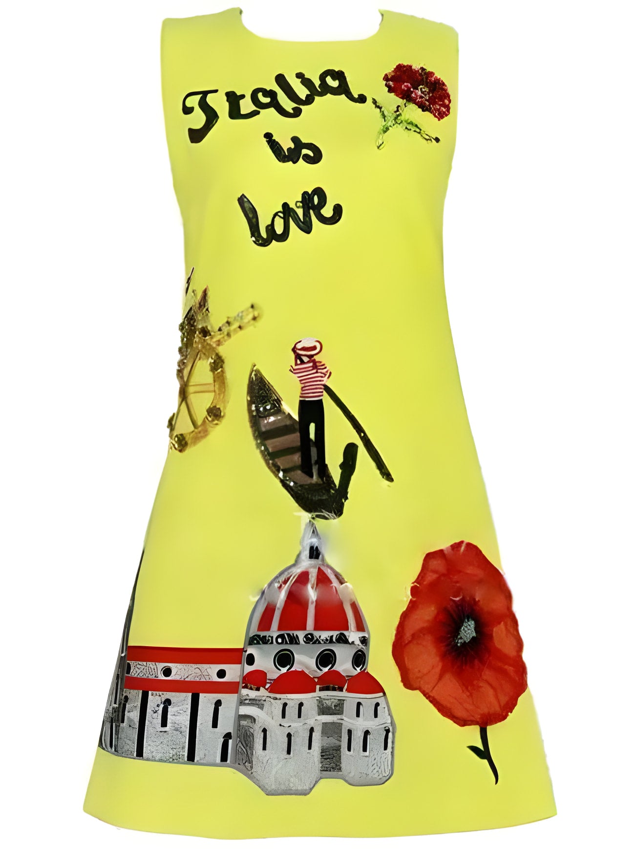 Italia is Love Embellished Mini Shift dress in Yellow - Dresses