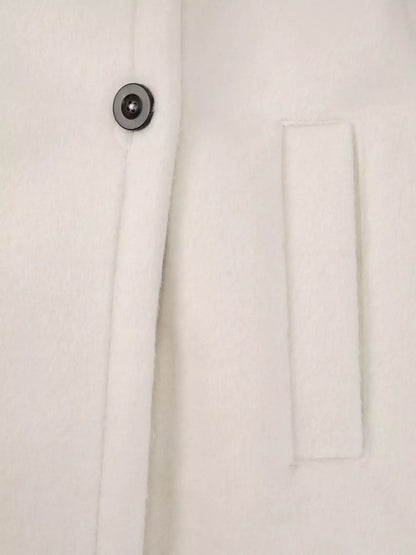 Ivory Long Wool Shawl-Collar Coat - Coats