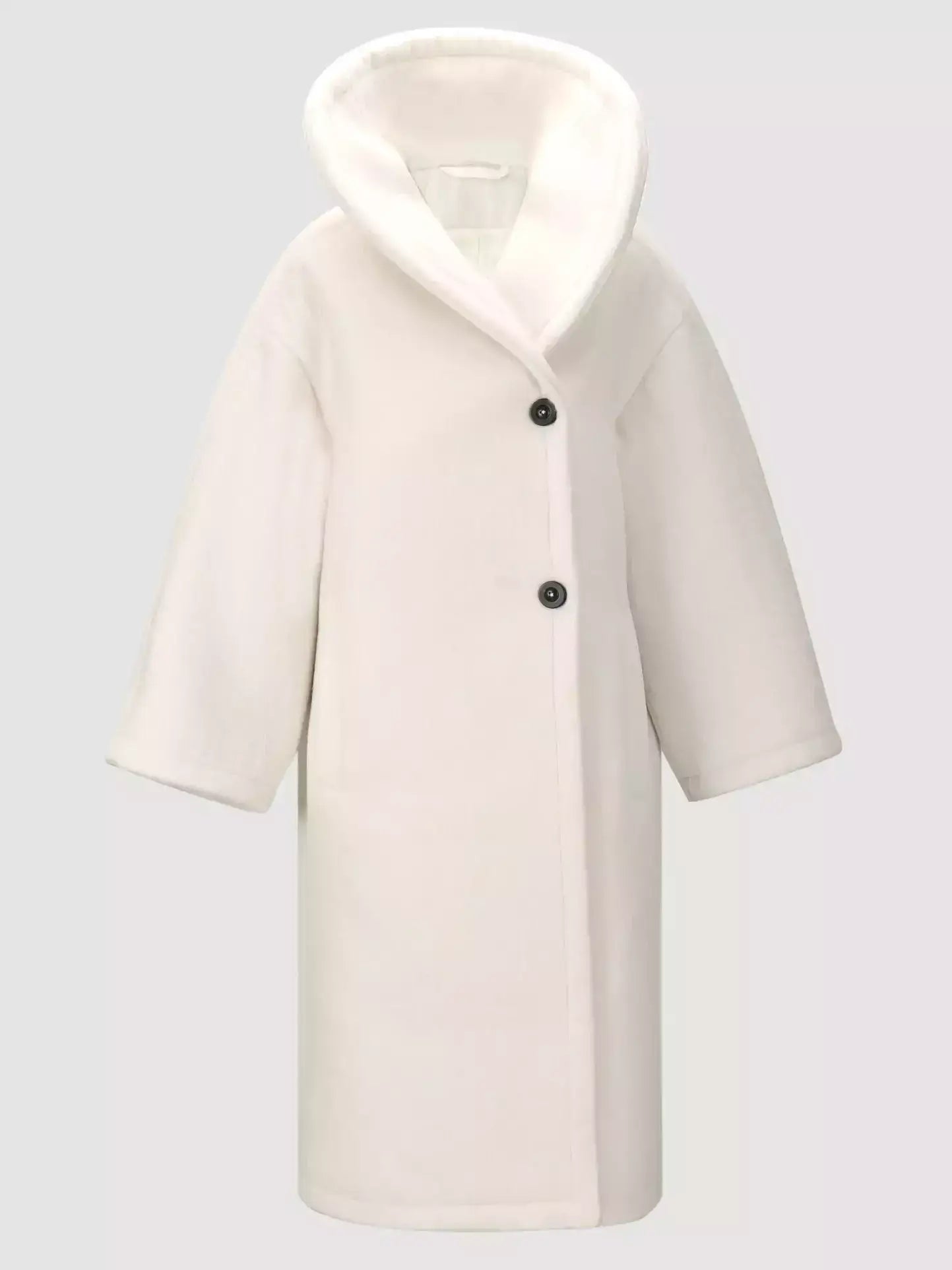 Ivory Long Wool Shawl-Collar Coat - Coats