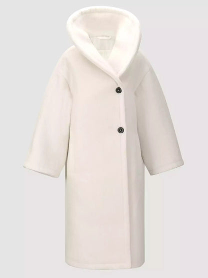 Ivory Long Wool Shawl-Collar Coat - Coats