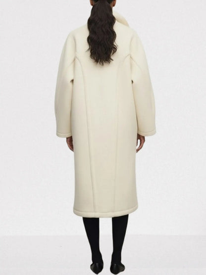 Ivory Long Wool Shawl-Collar Coat - Coats