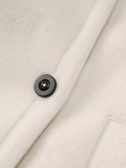 Ivory Long Wool Shawl-Collar Coat - Coats