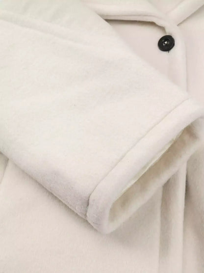 Ivory Long Wool Shawl-Collar Coat - Coats