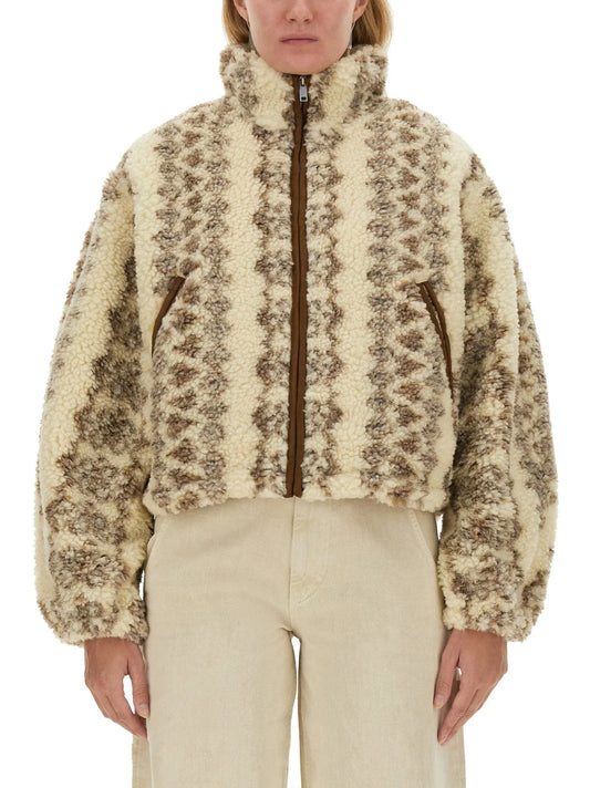 Jacquard Graphic Cropped Fleece Teddy Jacket - Jackets
