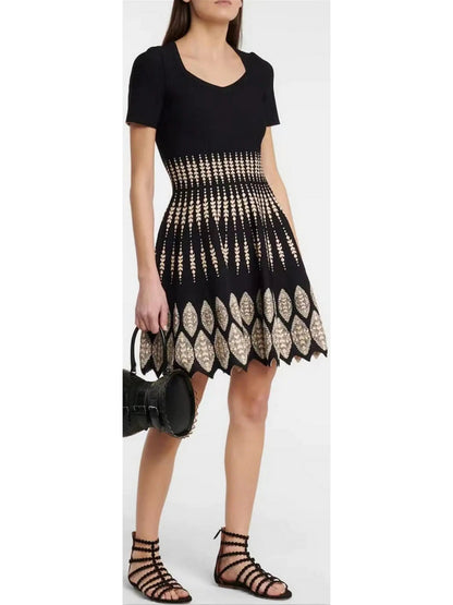 Jacquard Knit Flared Dress - xs - Dresses