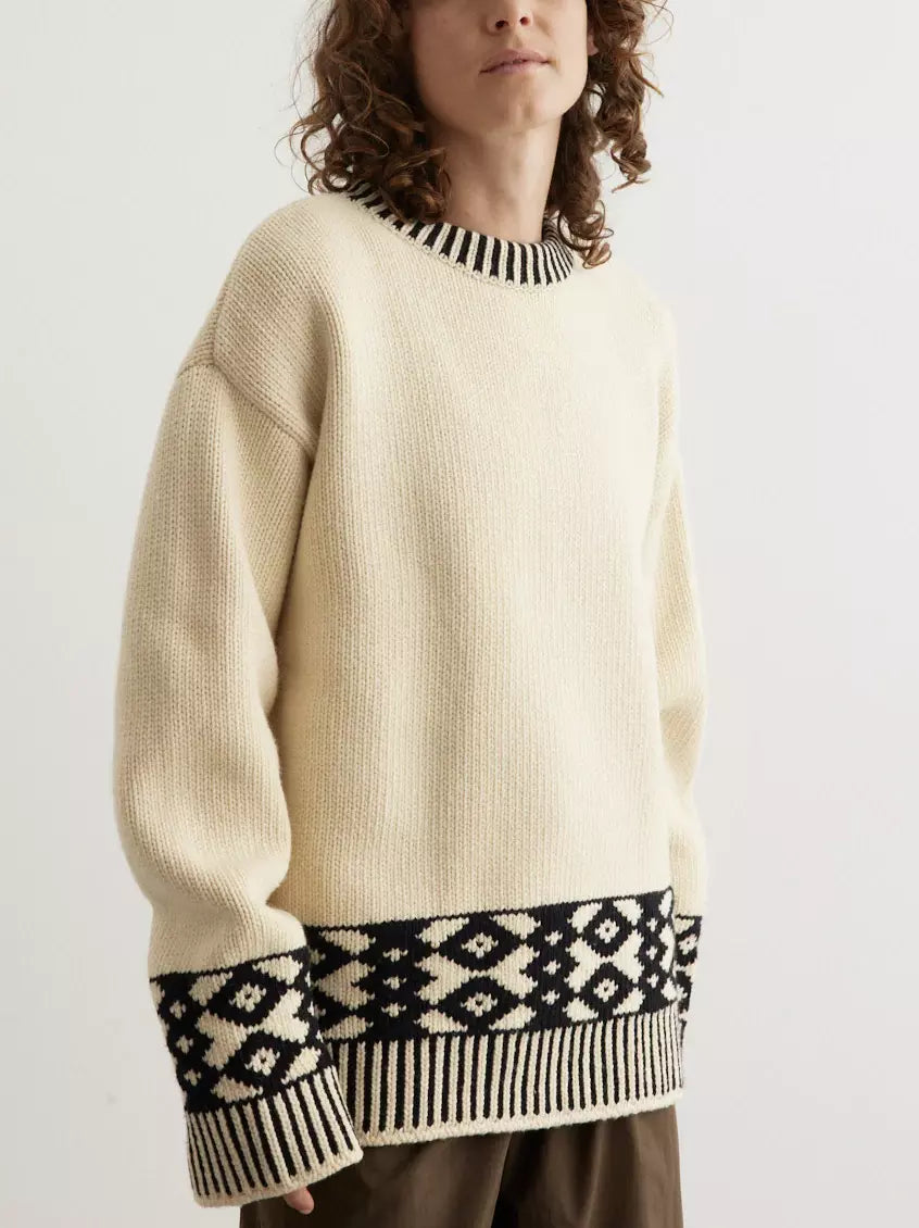 Jacquard Knit Patterned Wool Sweater - Sweaters & Knitwear