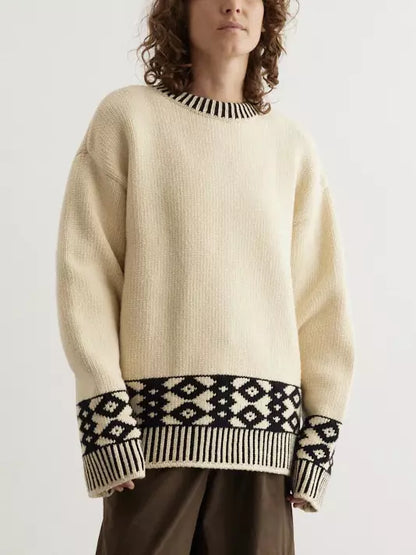 Jacquard Knit Patterned Wool Sweater - Sweaters & Knitwear