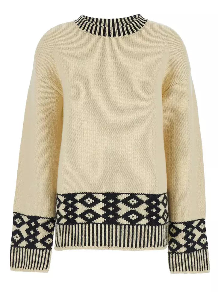 Jacquard Knit Patterned Wool Sweater - Sweaters & Knitwear