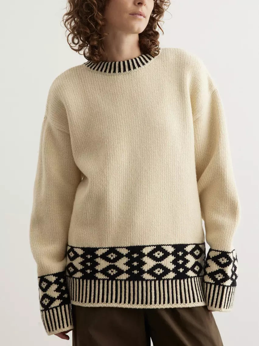 Jacquard Knit Patterned Wool Sweater - Sweaters & Knitwear