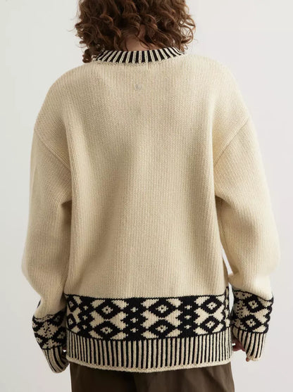 Jacquard Knit Patterned Wool Sweater - Sweaters & Knitwear