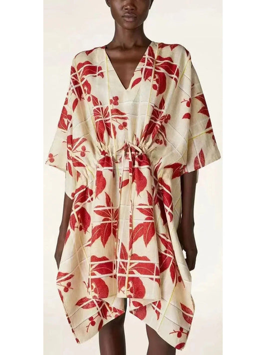 Japanese Hibiscus Print Kimono Dress - small - Dresses