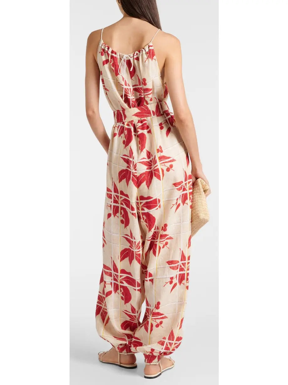 Japanese Hibiscus Printed Halter Jumpsuit - Suits & Sets