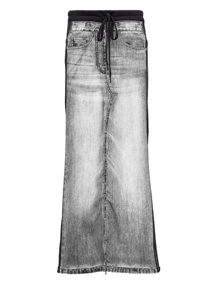 Jean-Effect Jersey Skirt with Tie-Waist - Skirts