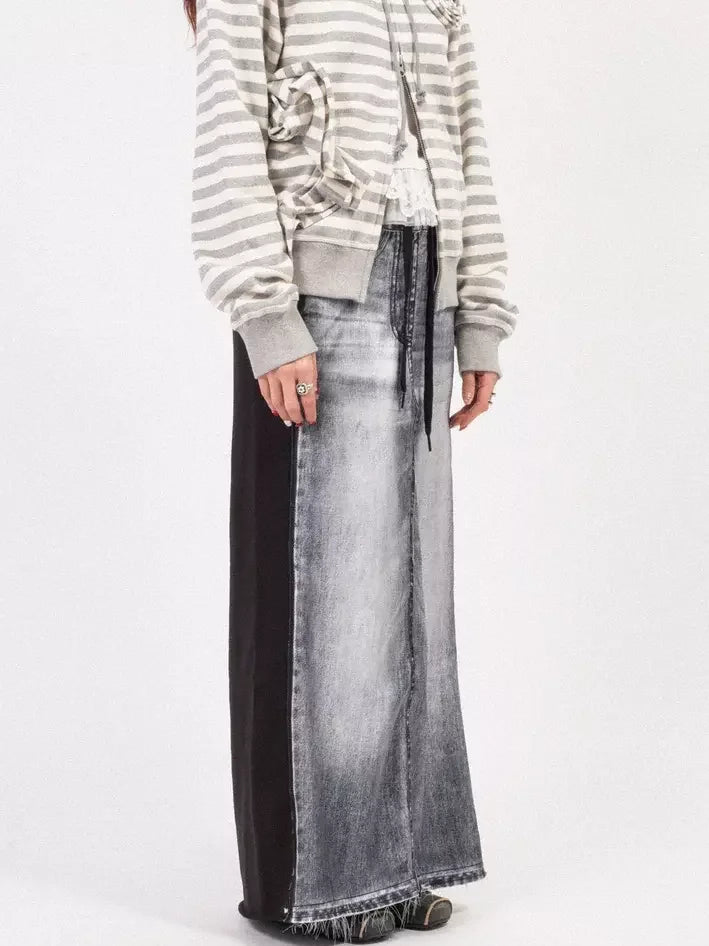 Jean-Effect Jersey Skirt with Tie-Waist - Skirts