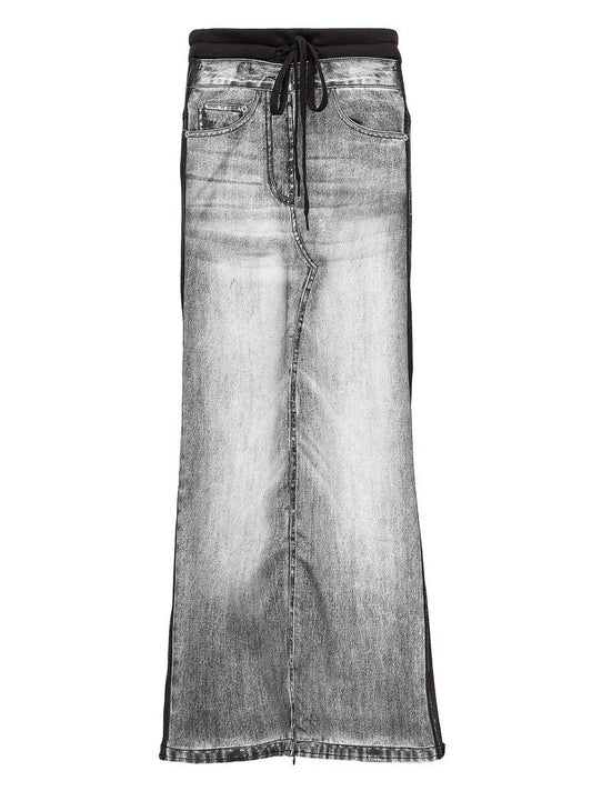 Jean-Effect Jersey Skirt with Tie-Waist - Small - Skirts