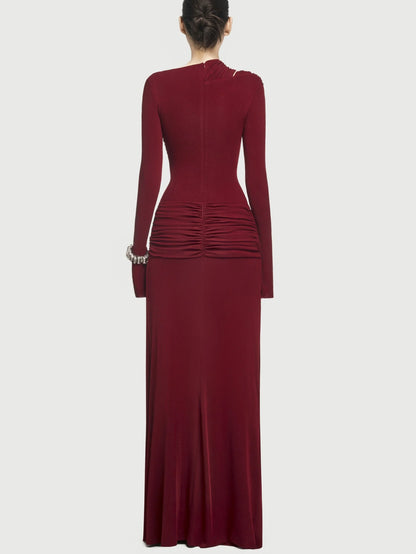Jersey Asymmetrical Ruched Draped Maxi Dress - Dresses
