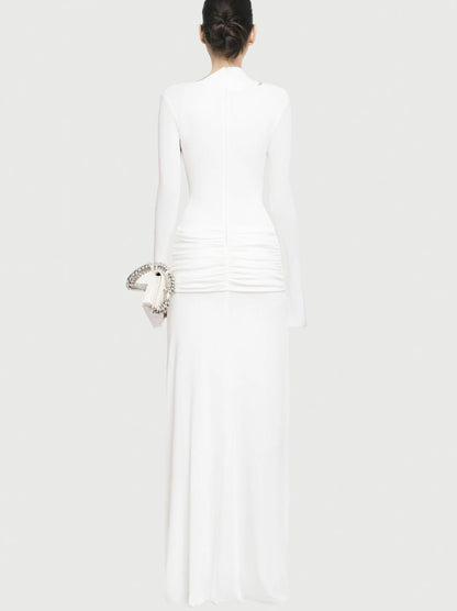 Jersey Asymmetrical Ruched Draped Maxi Dress - Dresses